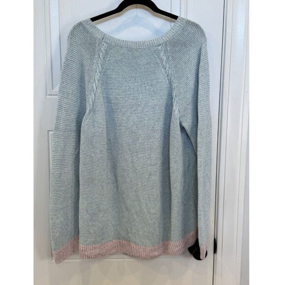 Talbots 2xl Blue & White with Pink Trim Midweight Sweater EUC Spring Casual Work - Picture 2 of 6